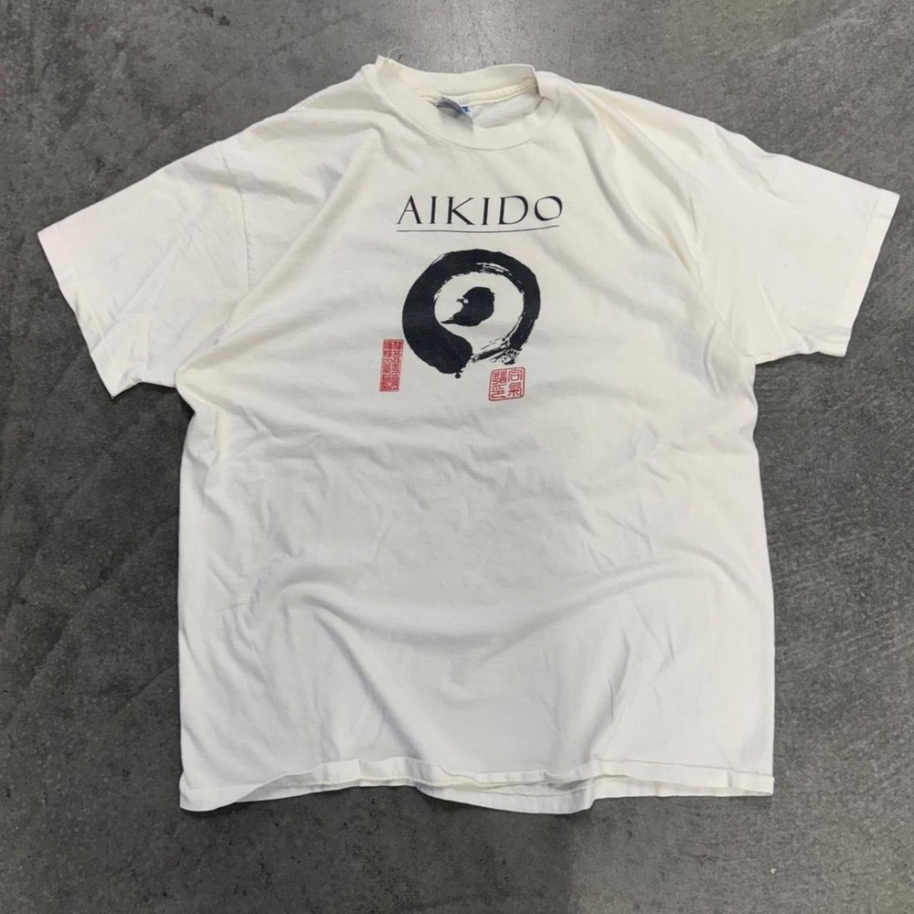 Vintage 80's Hanes Beefy Aikido Japanese White Graphic Tshirt XL